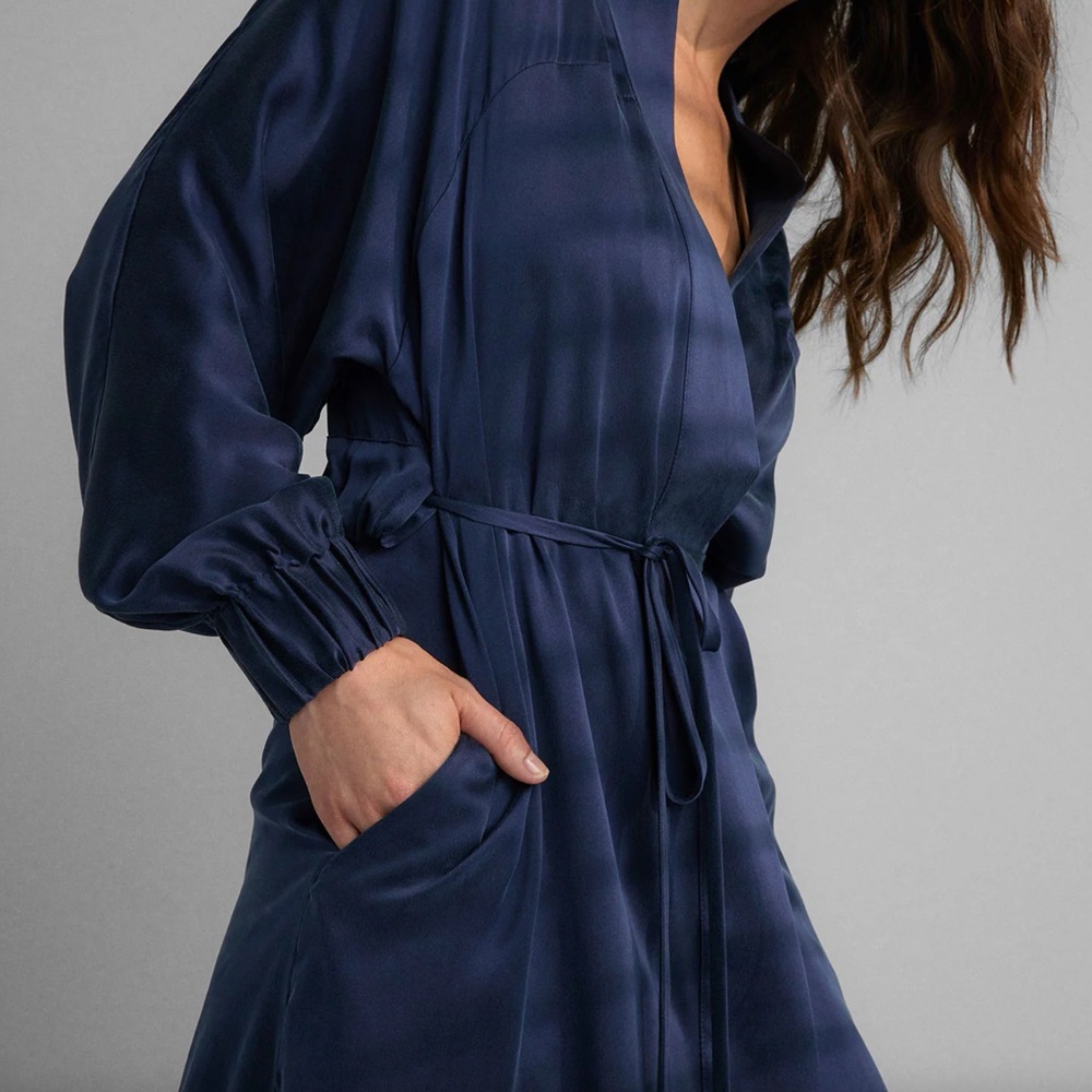Lunya Washable Silk Navy Robe | Size XS/S